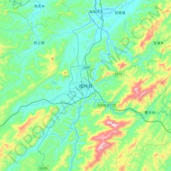 Mapa topográfico 靖州县, altitude, relevo