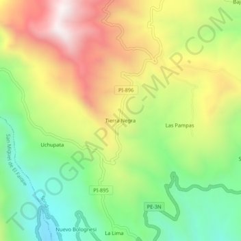 Mapa topográfico Tierra Negra, altitude, relevo