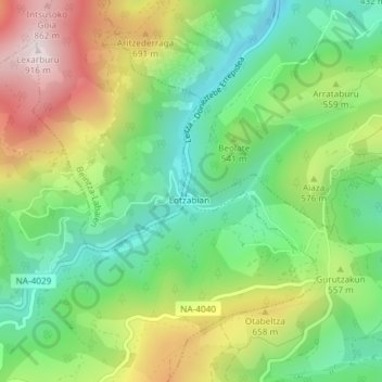 Mapa topográfico Kantina, altitude, relevo