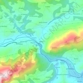 Mapa topográfico Barbón, altitude, relevo