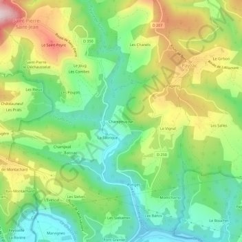 Mapa topográfico Champmajour, altitude, relevo