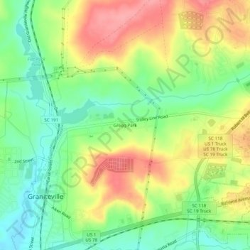 Mapa topográfico Gregg Park, altitude, relevo