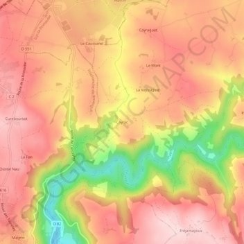 Mapa topográfico Cayrac, altitude, relevo