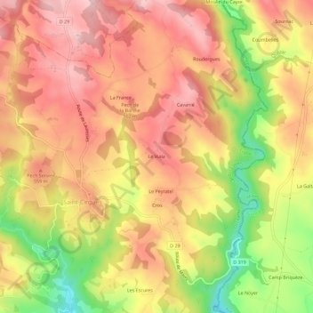 Mapa topográfico Le Viala, altitude, relevo