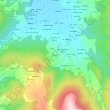Mapa topográfico Penelas, altitude, relevo