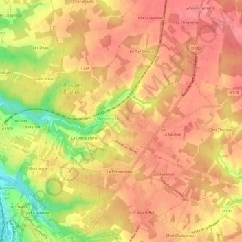 Mapa topográfico Montignac, altitude, relevo