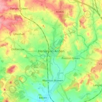 Mapa topográfico Henley-in-Arden, altitude, relevo