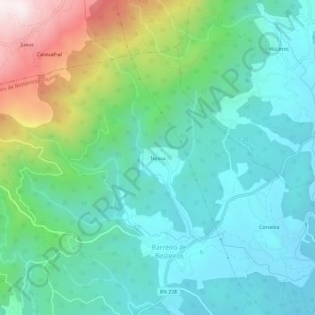 Mapa topográfico Tojosa, altitude, relevo