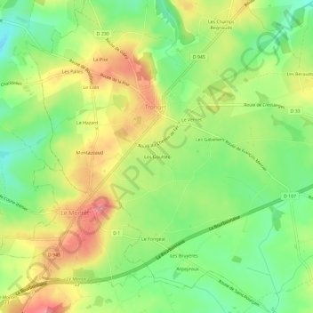 Mapa topográfico Les Gouttes, altitude, relevo