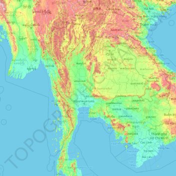 Mapa topográfico Thailand, altitude, relevo