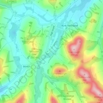 Mapa topográfico Duncanshaugh, altitude, relevo