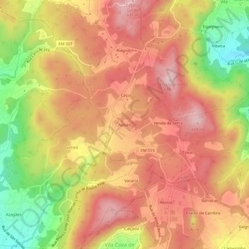 Mapa topográfico Nabais, altitude, relevo