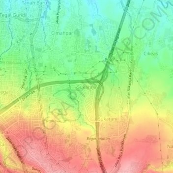 Mapa topográfico Sukaraja, altitude, relevo