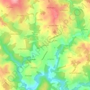 Mapa topográfico L'Autergie, altitude, relevo