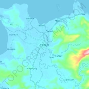 Mapa topográfico Palapag, altitude, relevo