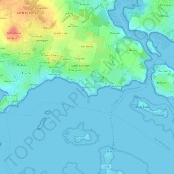 Mapa topográfico Penboc'h, altitude, relevo