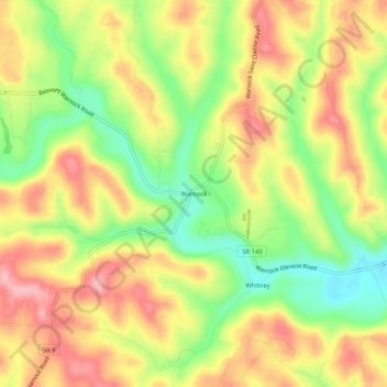 Mapa topográfico Warnock, altitude, relevo