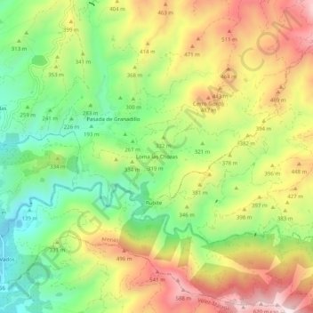Mapa topográfico Loma las Chozas, altitude, relevo