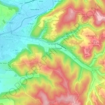 Mapa topográfico Château du Planchat, altitude, relevo