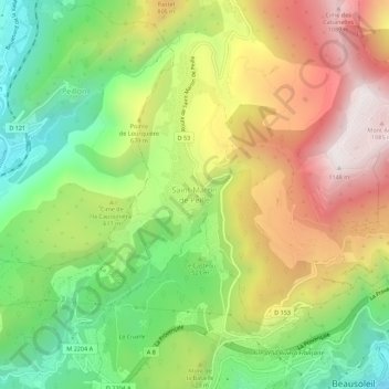 Mapa topográfico Saint-Martin de Peille, altitude, relevo