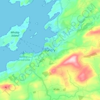 Mapa topográfico Bantry, altitude, relevo