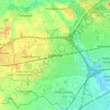 Mapa topográfico Taastrup, altitude, relevo