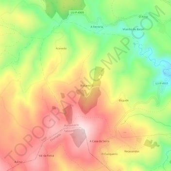 Mapa topográfico Biduedo, altitude, relevo