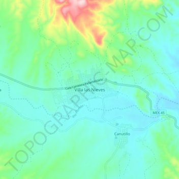 Mapa topográfico Villa las Nieves, altitude, relevo