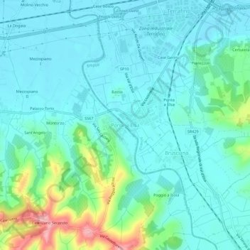 Mapa topográfico Ponte a Elsa, altitude, relevo