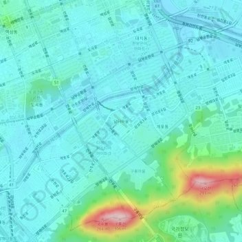 Mapa topográfico 달터마을, altitude, relevo