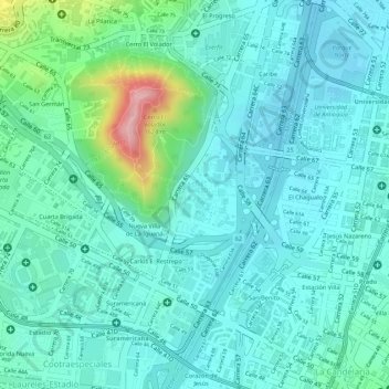 Mapa topográfico Universidad Nacional, altitude, relevo