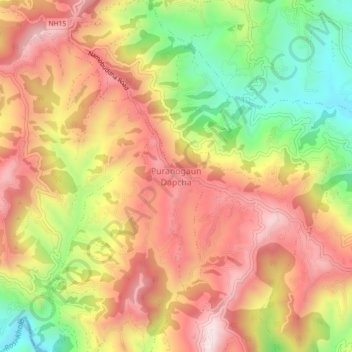 Mapa topográfico Puranogaun Dapcha, altitude, relevo