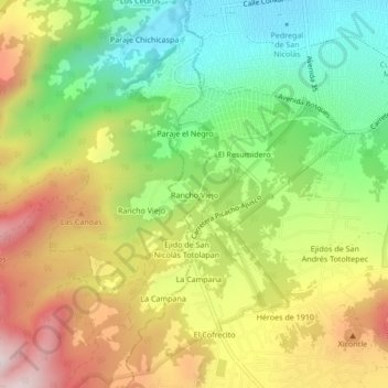 Mapa topográfico Rancho Viejo, altitude, relevo