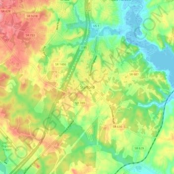 Mapa topográfico Stafford, altitude, relevo