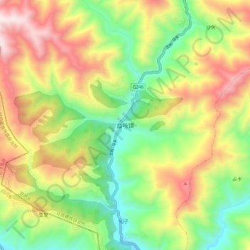 Mapa topográfico 益哇镇, altitude, relevo