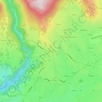 Mapa topográfico Camporovere, altitude, relevo
