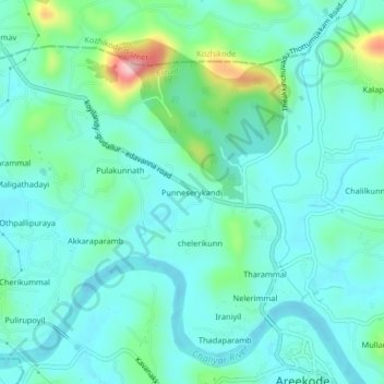 Mapa topográfico Punneserykandi, altitude, relevo