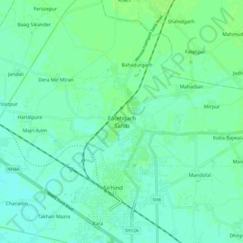 Mapa topográfico Fatehgarh Sahib, altitude, relevo
