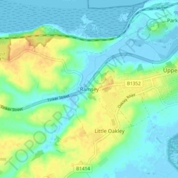 Mapa topográfico Ramsey, altitude, relevo