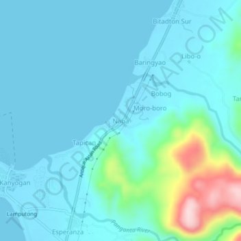 Mapa topográfico Naba, altitude, relevo