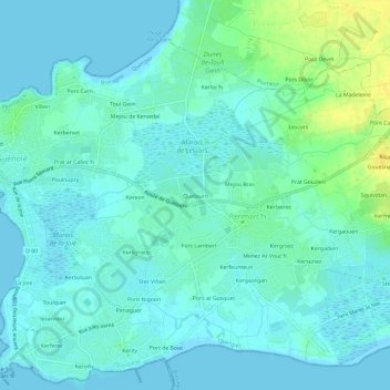 Mapa topográfico Quelourn, altitude, relevo