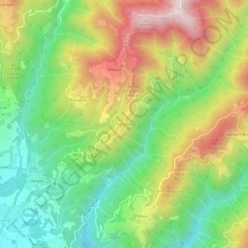 Mapa topográfico Pellizzana, altitude, relevo