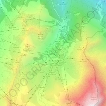 Mapa topográfico Arc 1950, altitude, relevo