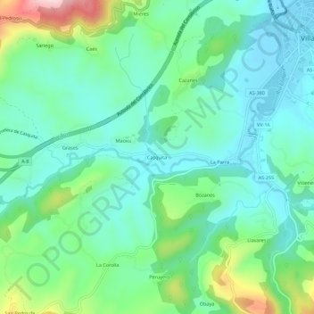 Mapa topográfico Casquita, altitude, relevo