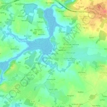 Mapa topográfico Kergouguec, altitude, relevo