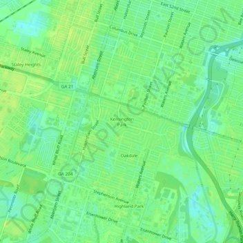 Mapa topográfico Kensington Park, altitude, relevo
