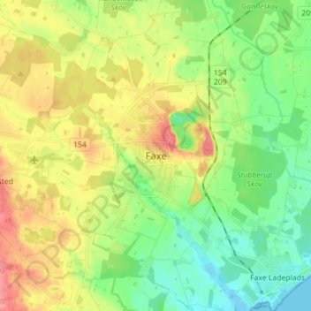 Mapa topográfico Faxe, altitude, relevo