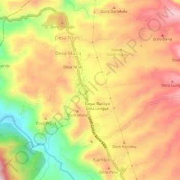 Mapa topográfico Wawo, altitude, relevo