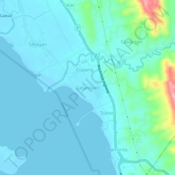 Mapa topográfico Casantaan, altitude, relevo