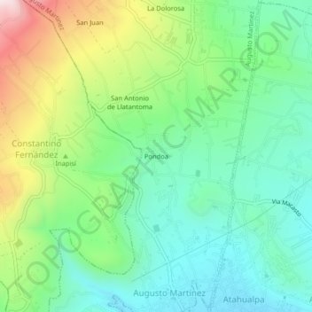 Mapa topográfico Pondoa, altitude, relevo